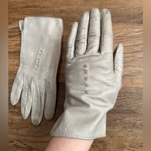 Vintage Grey Genuine Leather Gray Driving Gloves Fashion Detail Gloves